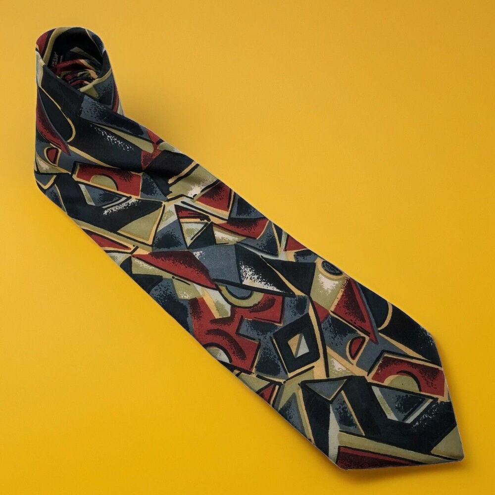 Crossbow 100% Silk Abstract Tie 59.5 X 4 Multi-Color Mens Stained Glass Necktie
